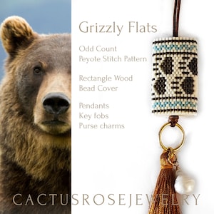 Grizzly Flats &quot;New&quot; 20x40mm Rectangle Wood Bead Cover Pattern ONLY , Grizzly Bear Paw, Pendant Pattern ONLY