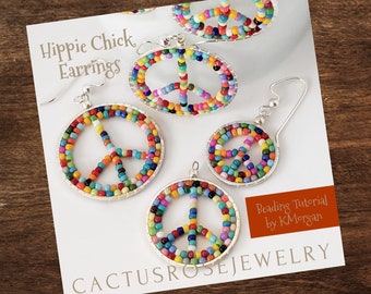 Hippie Chic Peace Earrings Beading Tutorial PDF by KMorgan, Boho, Peace Sign, Woodstock, Hippie, Love, DIY PDF only