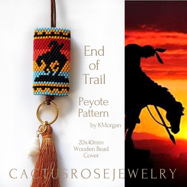 End Of Trail, 20x40mm Rectangle wood bead cover pattern odd count peyote, Southwestern, instant downloading PDF