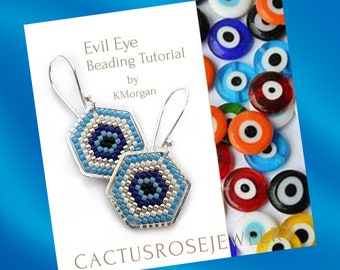 Evil Eye, 22mm Hexagon Bauble Tutorial with step by step color photo's, Mediterranean. Greek, Southwestern Boho influenced