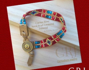 Cactus Rose Seed Bead Looming Tutorial Instant PDF download, Country Western Boho Shabby Chic High Fashion DIY seed bead loom tutorial