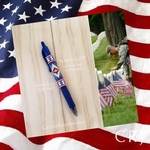 In Memory Of... Pen Cover Pattern DB-11, G2 Pen Cover, Patriotic, Odd Count Peyote Instant downloading