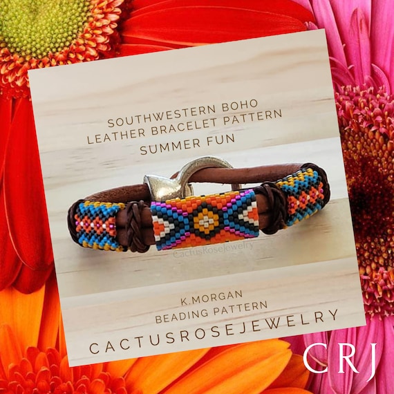 Summer Fun, Odd Count Peyote Pattern Instant downloading PDF for use with my Round Leather Southwestern Boho Bracelet Kits