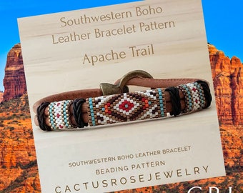 Apache Trail, Odd Count Peyote Pattern Instant downloading PDF for use with my Round Leather Southwestern Boho Bracelet Kits