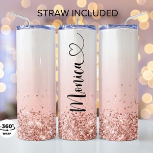 Personalized Pink Sparkle Tumbler, Custom Pink Tumbler, Custom Name Tumbler Gift, Personalized Skinny Tumbler, Mothers Day Gift
