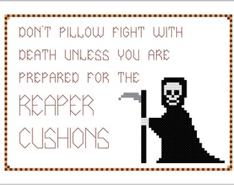 Beginner Pattern - Reaper Cushions - Punny Cross Stitch