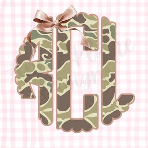 custom camouflage monogram, camo monogram png, bottomland camo png, monogram camo shirt png, coquette camouflage png