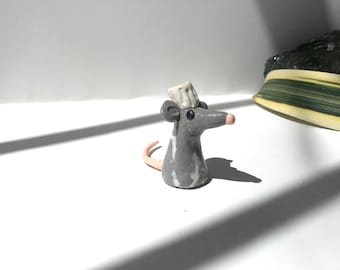 Miniature Ceramic Ratatouille Chef Rat, Kitchen Buddy, Fairy Garden Accessory, Plant Buddy, Garden Art, House plant accessory