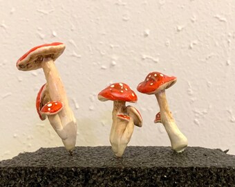 Large Fairy Garden Miniature Mushroom Clusters, Realistic Clay Mushrooms, Doll House Garden Accessory, Terrarium Figurine
