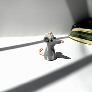 Miniature Ceramic Ratatouille Chef Rat, Kitchen Buddy, Fairy Garden Accessory, Plant Buddy, Garden Art, House plant accessory