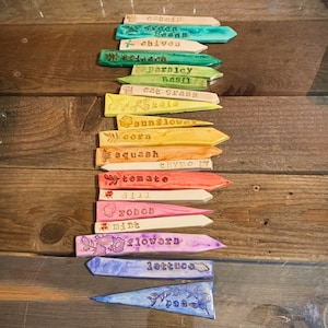 Custom Clay Plant Markers Set of 3+ Hand Painted, Herb Markers, Rainbow Plant Labels, Ceramic Garden Markers, Set of Garden Markers