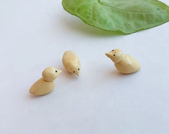 Set of 3 Miniature Clay Chicks, Fairy Garden Accessory, Tiny creatures for terrarium, Plant Buddy, Garden Art