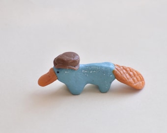 Miniature Ceramic Perry the Platypus, Fairy Garden Accessory, Tiny creatures for terrarium, Plant Buddy, Garden Art, House plant accessory