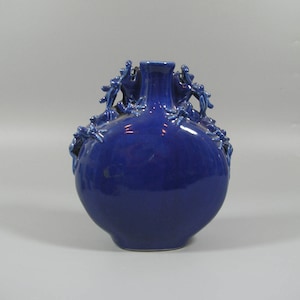 Vaso antigo chinês com frasco de lua 'Dragão' azul vitrificado