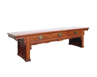 An Exceptional Ming-Style Chinese Kang Desk Low Table Bench with Recessed Legs