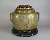Large Antique Chinese Hand-Crafted Bronze Copper Incense Burner with Cover Censer PS898BZ