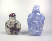 Two Old Chinese Carved Chalcedony Agate Snuff Bottles