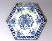 18th Century Chinese Blue and White Porcelain Hexagonal 39 Peony and Lotus 39 Plaque