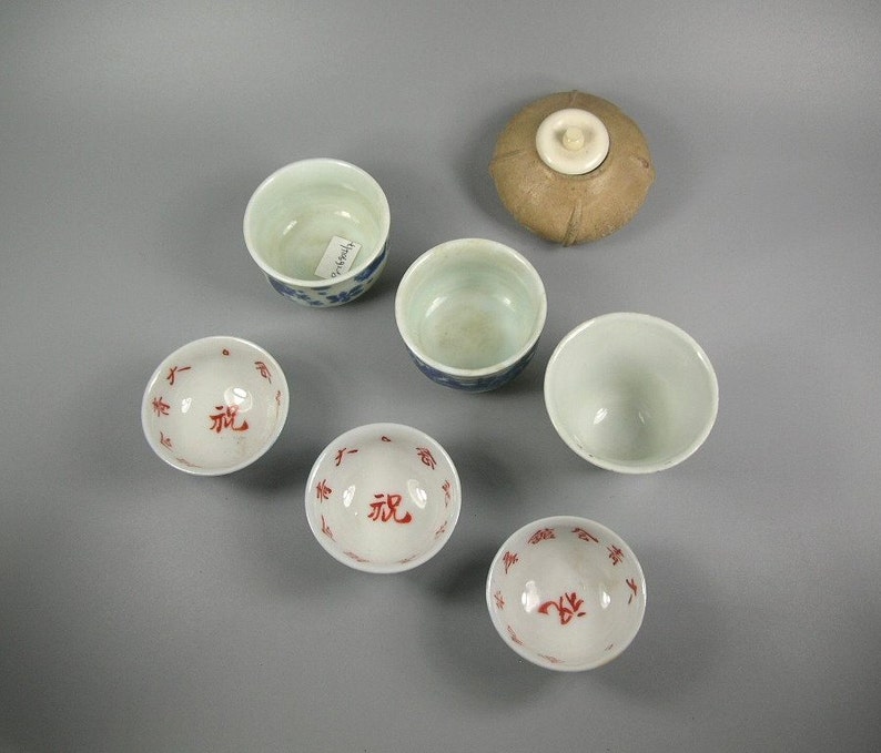 Five Vintage Chinese Tea Cups and One Tang Dynasty Stoneware Etsy