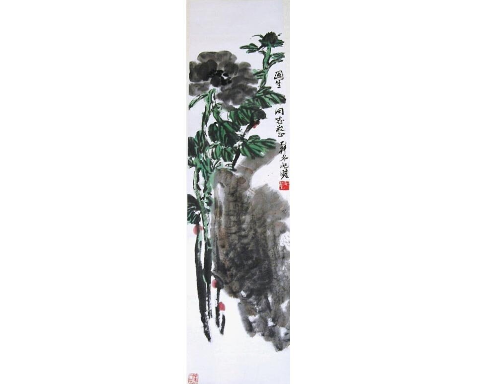 掛け軸　中国美術　牡丹 掛軸 富貴満堂 牡丹と鳥 作者不明 落款あり 花鳥図 中国掛軸