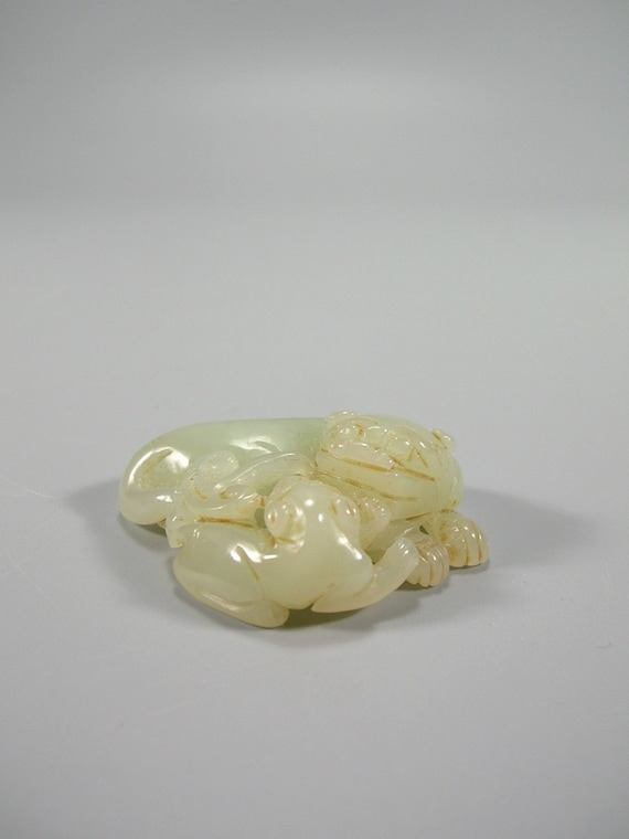 Ming-style Carved Pale Celadon Jade Group/toggle of Buddhist