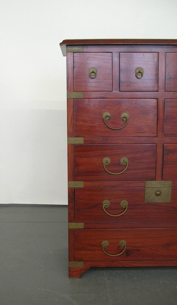 Vintage Solid Elmwood Tansu Style Chest Dresser With Multiple Etsy