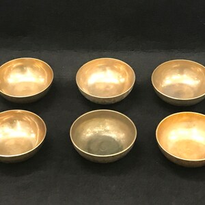 Six Vintage Chinese Brass ‘Pure-Water’ Bowls or Singing Bowls