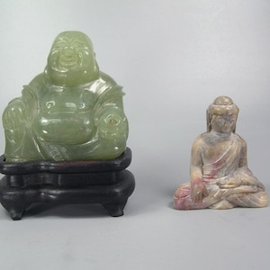Two Vintage Chinese Carved Stone Figures Buddha