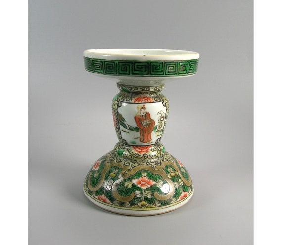 Qing Dynasty Famille-Verte/Wucai Glaze Porcelain Candlestick/Candle Holder