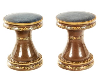 Vintage Pair Neoclassical Terracotta Ceramic Pedestal Garden Stools