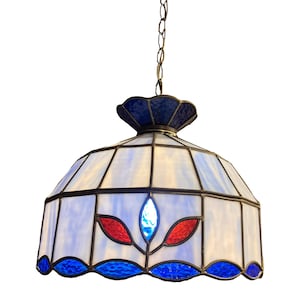 Vintage Tiffany-Style Stained Slag Glass Hanging Lamp Chandelier