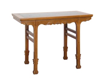 Tavolino cinese vintage in stile Ming con gambe in stile spada e piano in pietra budino