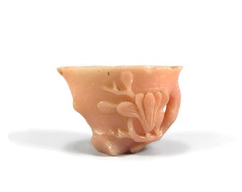 Rare Ming Dynasty Carved Rose Soapstone 'Magnolia' Miniature Libation Cup