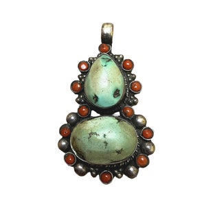 Pendentif vintage en argent sterling asiatique avec incrustations turquoise