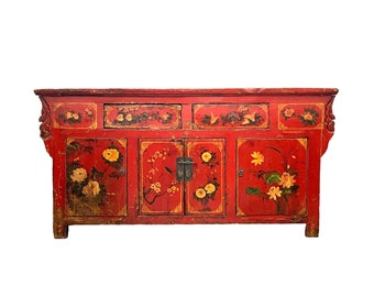 Seltene und ungewöhnliche antike chinesische Lack bemalte Hochzeitskiste Sideboard