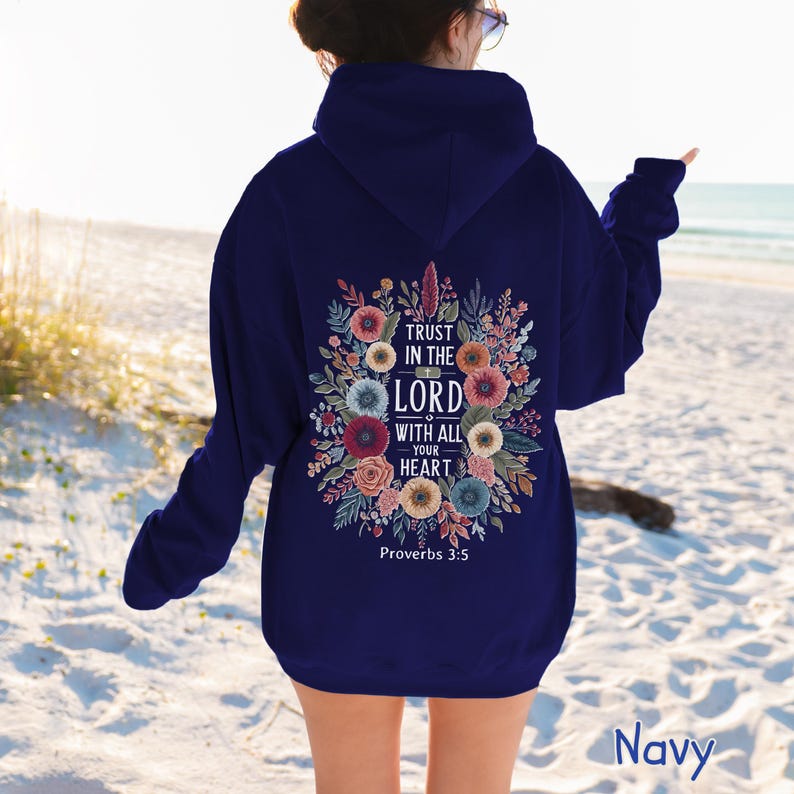 Sudadera cristiana "Confía en el Señor", sudadera con capucha "Fe", sudadera con capucha "Religiosa", regalo cristiano de Pascua, sudadera con capucha "Proverbios 3:5", sudadera con capucha "Iglesia" Navy