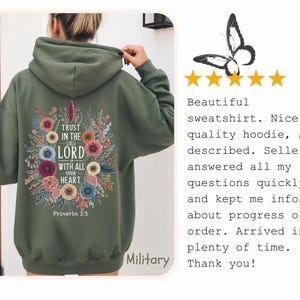 Sudadera cristiana "Confía en el Señor", sudadera con capucha "Fe", sudadera con capucha "Religiosa", regalo cristiano de Pascua, sudadera con capucha "Proverbios 3:5", sudadera con capucha "Iglesia" imagen 3