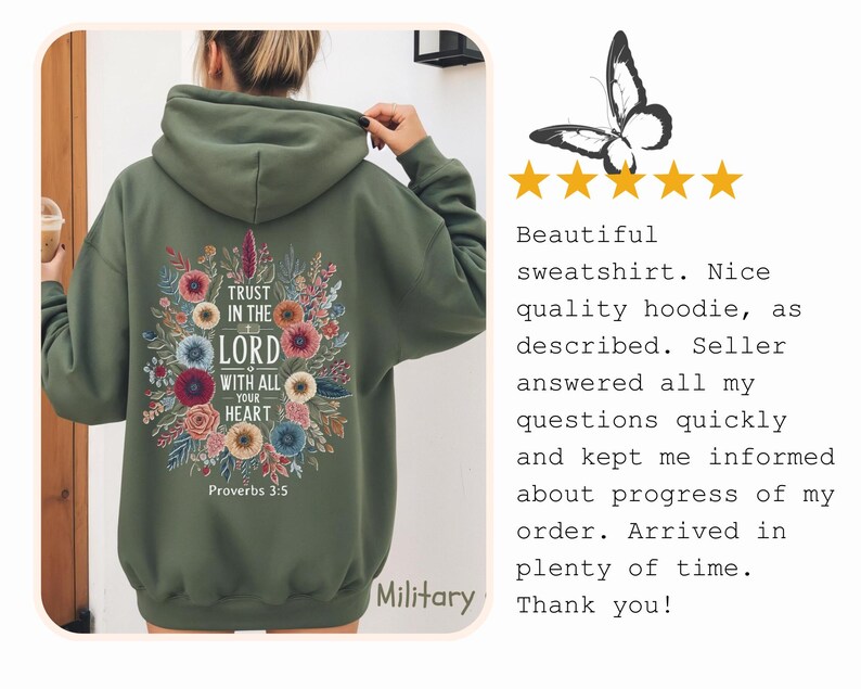 Sudadera cristiana "Confía en el Señor", sudadera con capucha "Fe", sudadera con capucha "Religiosa", regalo cristiano de Pascua, sudadera con capucha "Proverbios 3:5", sudadera con capucha "Iglesia" imagen 3