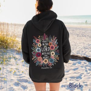Sudadera cristiana "Confía en el Señor", sudadera con capucha "Fe", sudadera con capucha "Religiosa", regalo cristiano de Pascua, sudadera con capucha "Proverbios 3:5", sudadera con capucha "Iglesia" Black