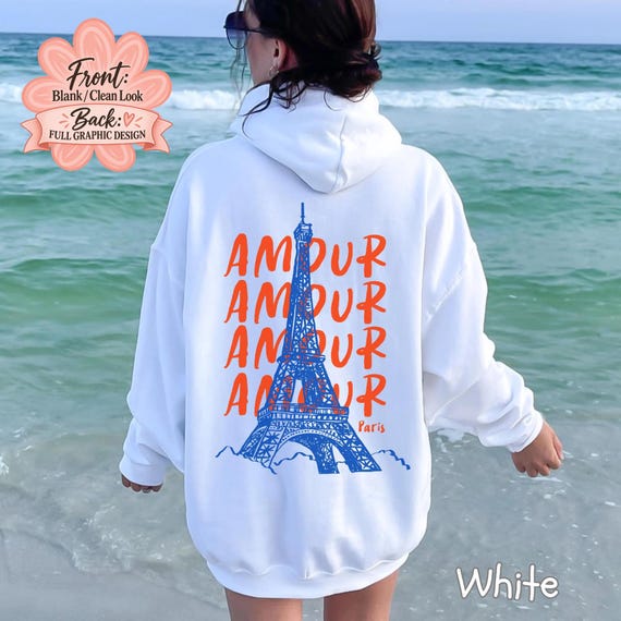 Amour Paris Hoodie, Eiffel Tower Sweatshirt, See You in Paris, Gift for Her, Cozy Vacation Sweater, French Girl Hoodie, Parisian Gift