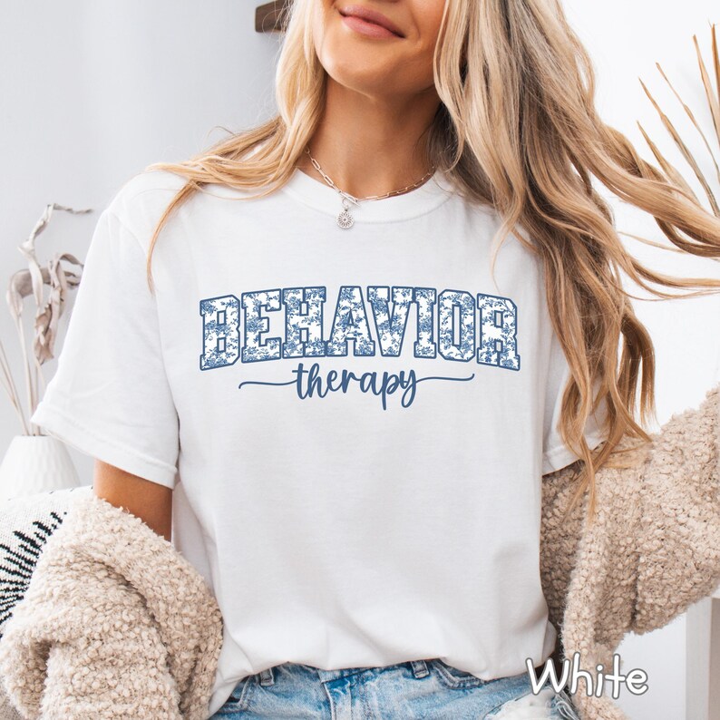 Therapy Lettering Blue Behavior Therapy Chinoiserie Letter Shirt, Comfort Colors Therapist ...