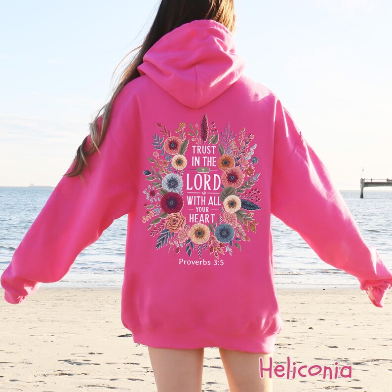 Sudadera cristiana "Confía en el Señor", sudadera con capucha "Fe", sudadera con capucha "Religiosa", regalo cristiano de Pascua, sudadera con capucha "Proverbios 3:5", sudadera con capucha "Iglesia" Heliconia