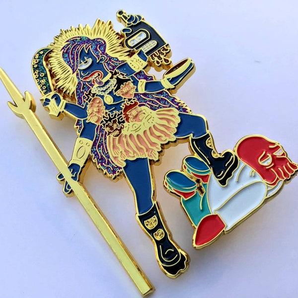 Leela Kali hindu god inspired 2.5 inch soft enamel pin from digital painting by JesseJFR