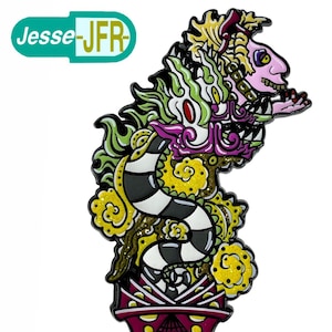 Mayan Beetlejuice 3 inch soft enamel pin with epoxy fill and screen printed detail by JesseJFR
