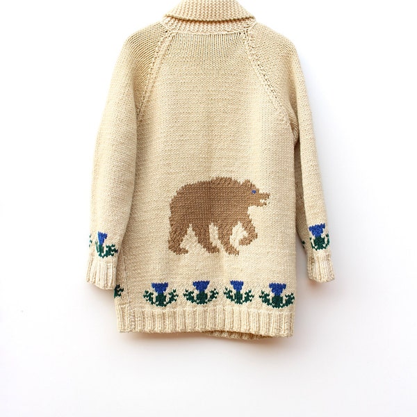 SALE// 50s/60s Cowichan Sweater - Vintage Bear Scottish Thistle Knit Authentic Cowichan - Hippie Chunky Hand Knit Wool Button Up Cardigan