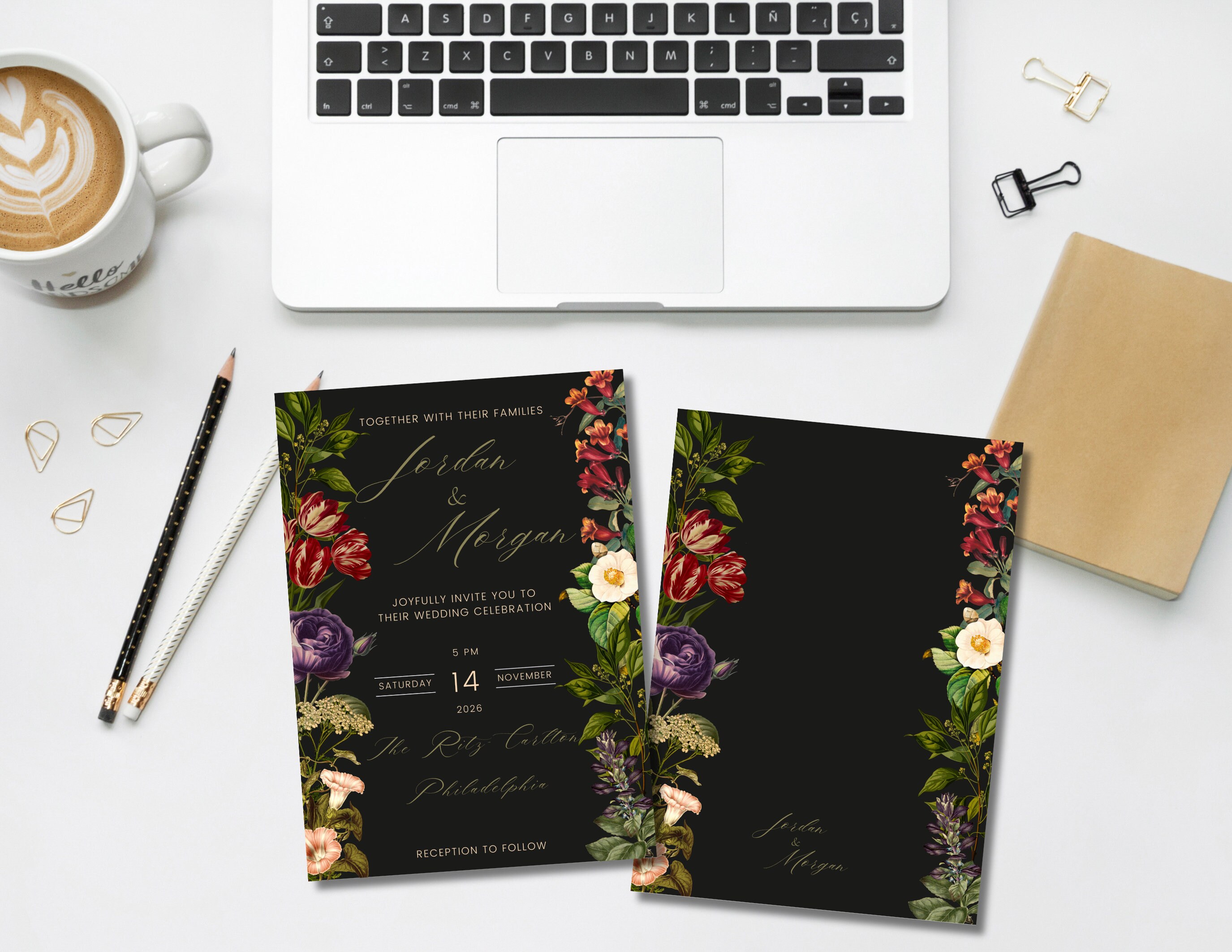 Moody Florals Wedding Invitation Template, Printable Wedding Invitation, Dark Floral Invitation ...