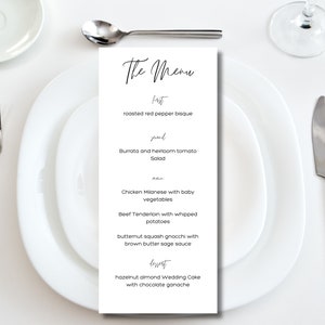 Minimalist Wedding Menu Template, Printable Wedding Menu, Black and White Wedding Menu