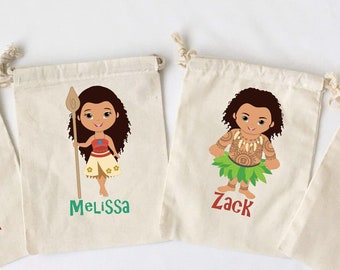 Moana Party Favor Bags: Personalized Cotton Gift Bags, Set of 5