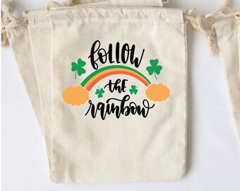 St. Patrick's Day Muslin Favor Bags: Shamrock Rainbow Party Treat (SET OF 5)