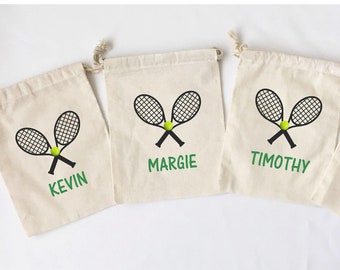 Tennis Favor Bags Sports Party Favors Personalized Goodie Bags Birthday Party Tournament Cotton Favor Bags - SET OF 5 BAGS